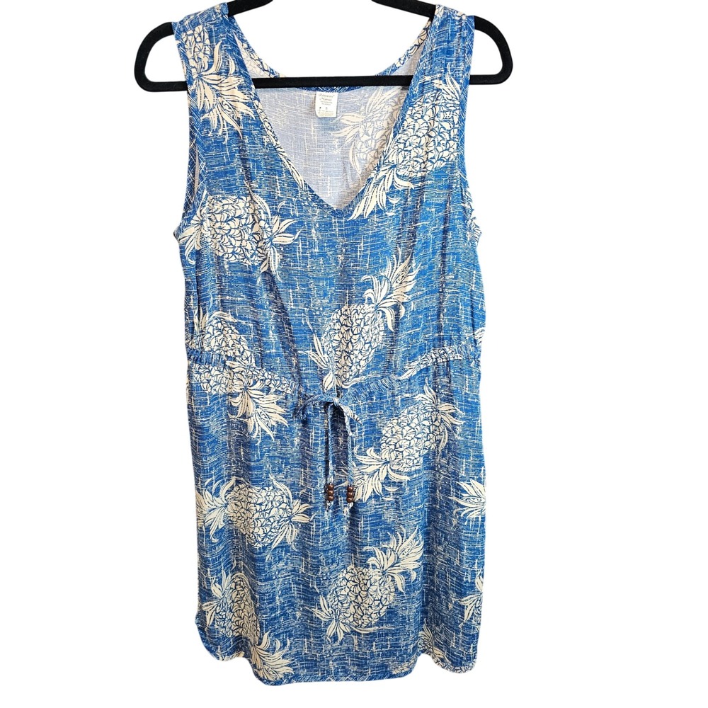 Palmwave Hawaii Blue Pineapple Print Rayon Drawstring Mini Dress S‎